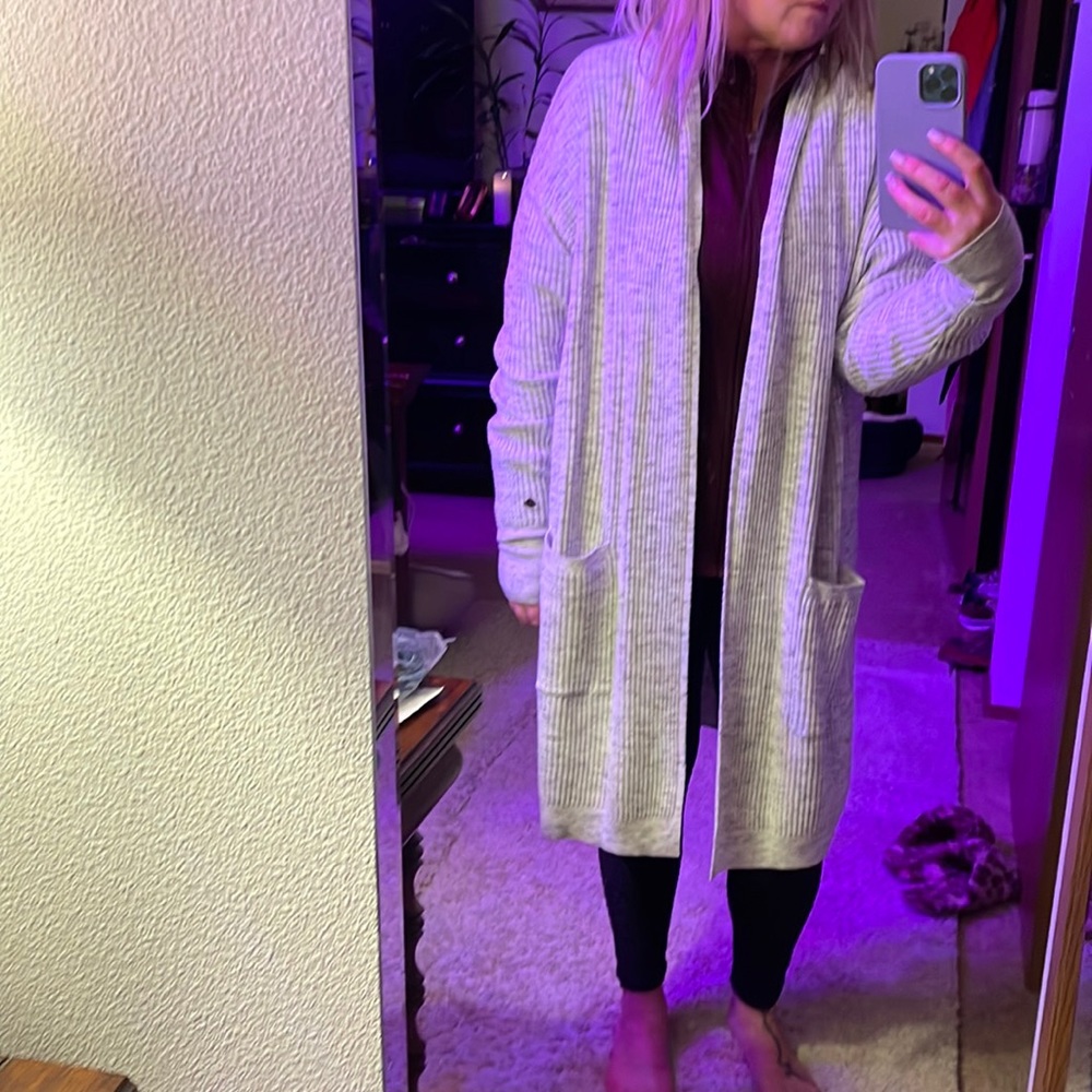 White and grey cardigan